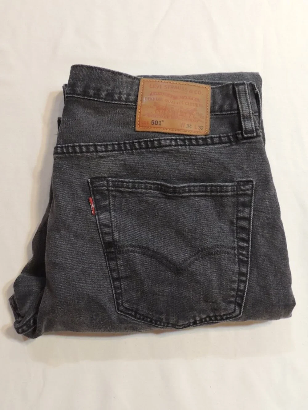Levi 501 Jeans Y2K Men 34x32 Fade Black Large E Pockets Button Fly Denim Jeans